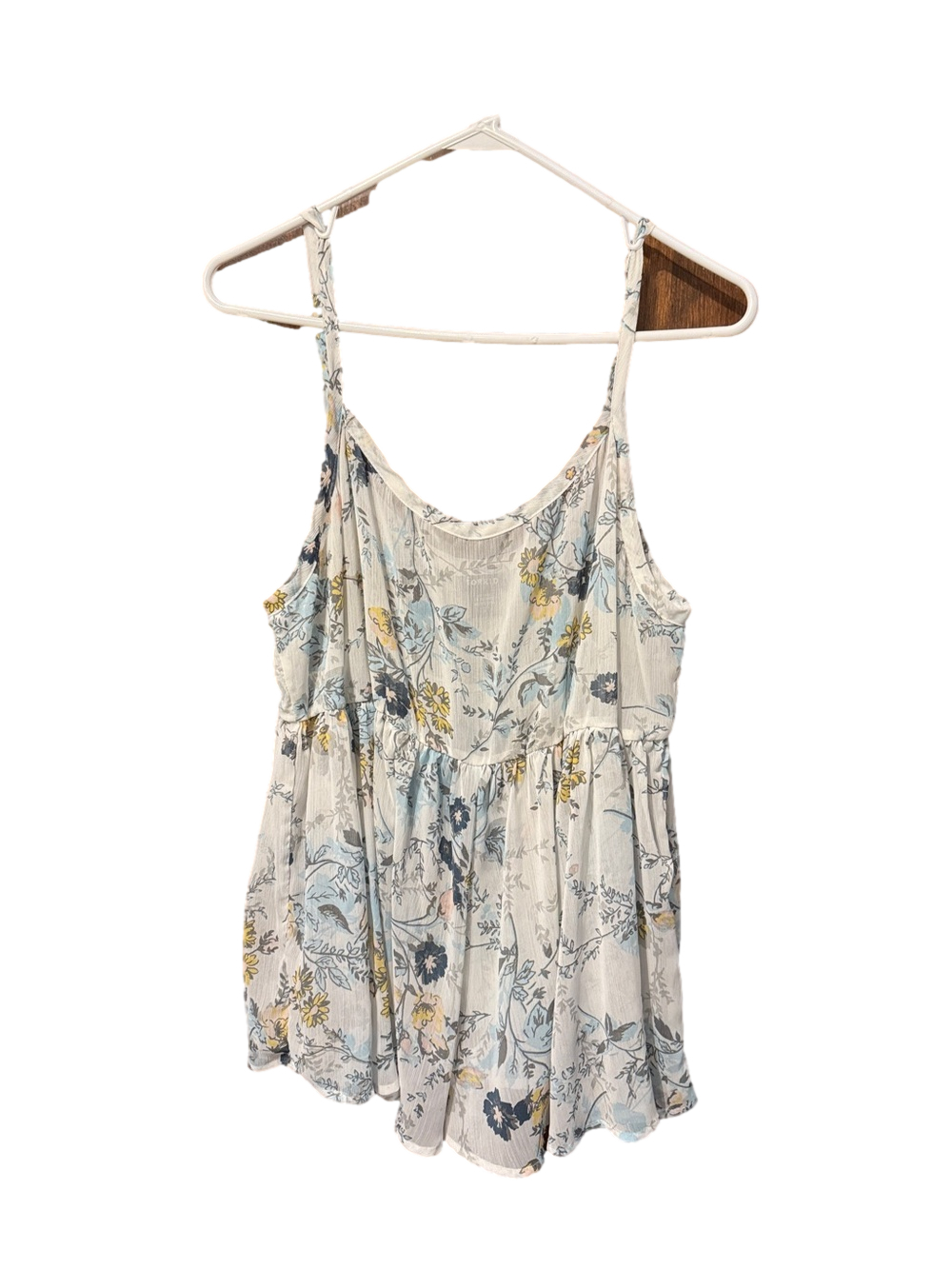 torrid Floral Peplum Cami Tank Top – White with Blue & Yellow Floral - Picture 2 of 3